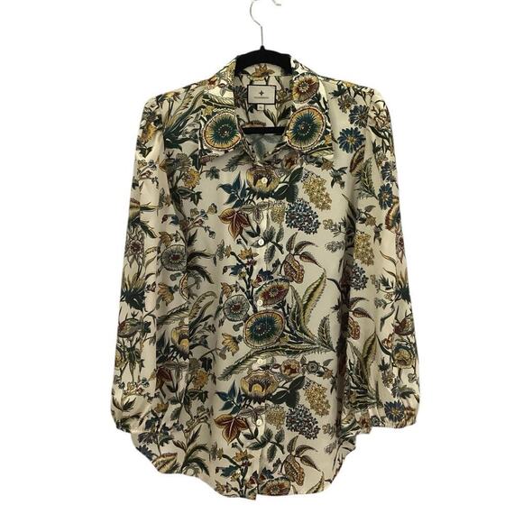 Tuckernuck Sharp Floral Serena Blouse Button Front Long Sleeve Size XL - Picture 4 of 16